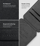 Card Holder | Slide Grip Wallet Magnetic - Close-up of black PU leather, suede lining, and engraved Ringke branding.