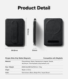 Card Holder | Slide Grip Wallet Magnetic - Three views of a black magnetic wallet with dimensions and specifications.