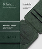 Card Holder | Slide Grip Wallet Magnetic - Close-up of green PU leather, suede lining, and hot-stamped Ringke branding.