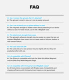 Card Holder | Slide Grip Wallet Magnetic Edge - FAQ list with questions and answers about magnetic strength and usage.