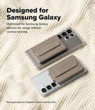 Card Holder | Slide Grip Wallet Magnetic Edge - Two Samsung Galaxy phones with magnetic grey card holders attached.