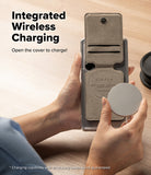 Card Holder | Slide Grip Wallet Magnetic Edge - Card Holder - Hands holding a phone case with an open magnetic wallet flap while applying a wireless charger.