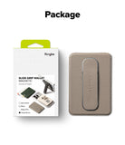 Card Holder | Slide Grip Wallet Magnetic - Retail packaging next to a taupe brown magnetic slide grip wallet.