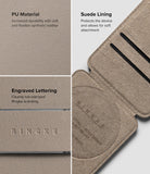 Card Holder | Slide Grip Wallet Magnetic - Close-up of PU leather texture, suede lining, and Ringke branding details.