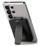 Card Holder | Slide Grip Wallet Magnetic Edge - Black magnetic card holder with a slide-out grip stand on a phone.
