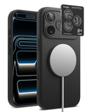[Bundle] iPhone 17 Pro Max | Silicone Magnetic - iPhone 17 Pro Max | Silicone Magnetic - Black silicone case with magnetic charger and camera lens protector.