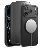 [Bundle] iPhone 17 Pro Max | Silicone Magnetic - Black silicone case on iPhone with magnetic charger and screen protector.