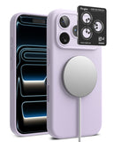 [Bundle] iPhone 17 Pro Max | Silicone Magnetic - iPhone 17 Pro Max | Silicone Magnetic - Lavender silicone case with magnetic charger and lens protector on a smartphone.