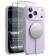 [Bundle] iPhone 17 Pro Max | Silicone Magnetic - Lavender silicone case with magnetic charger and screen protector.