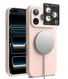 [Bundle] iPhone 17 Pro Max | Silicone Magnetic - Pink silicone case with magnetic charger and lens protector.