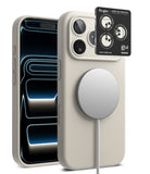 [Bundle] iPhone 17 Pro Max | Silicone Magnetic - Beige silicone case with magnetic charger and lens protector.