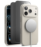[Bundle] iPhone 17 Pro Max | Silicone Magnetic - iPhone 17 Pro Max | Silicone Magnetic - Beige silicone case with magnetic charger attached to a phone with screen protector.