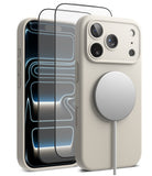 [Bundle] iPhone 17 Pro Max | Silicone Magnetic - Beige silicone case with magnetic charger and screen protector.