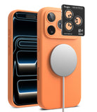 [Bundle] iPhone 17 Pro Max | Silicone Magnetic - Orange silicone case with magnetic charger and lens protector.