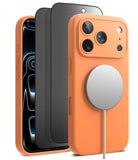 [Bundle] iPhone 17 Pro | Silicone Magnetic - iPhone 17 Pro | Silicone Magnetic - Orange silicone case with a magnetic charger attached, plus screen protector layers.