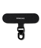 Holder Link Spin - Black fabric phone strap anchor with a white Ringke logo and a rotating metal swivel clip.