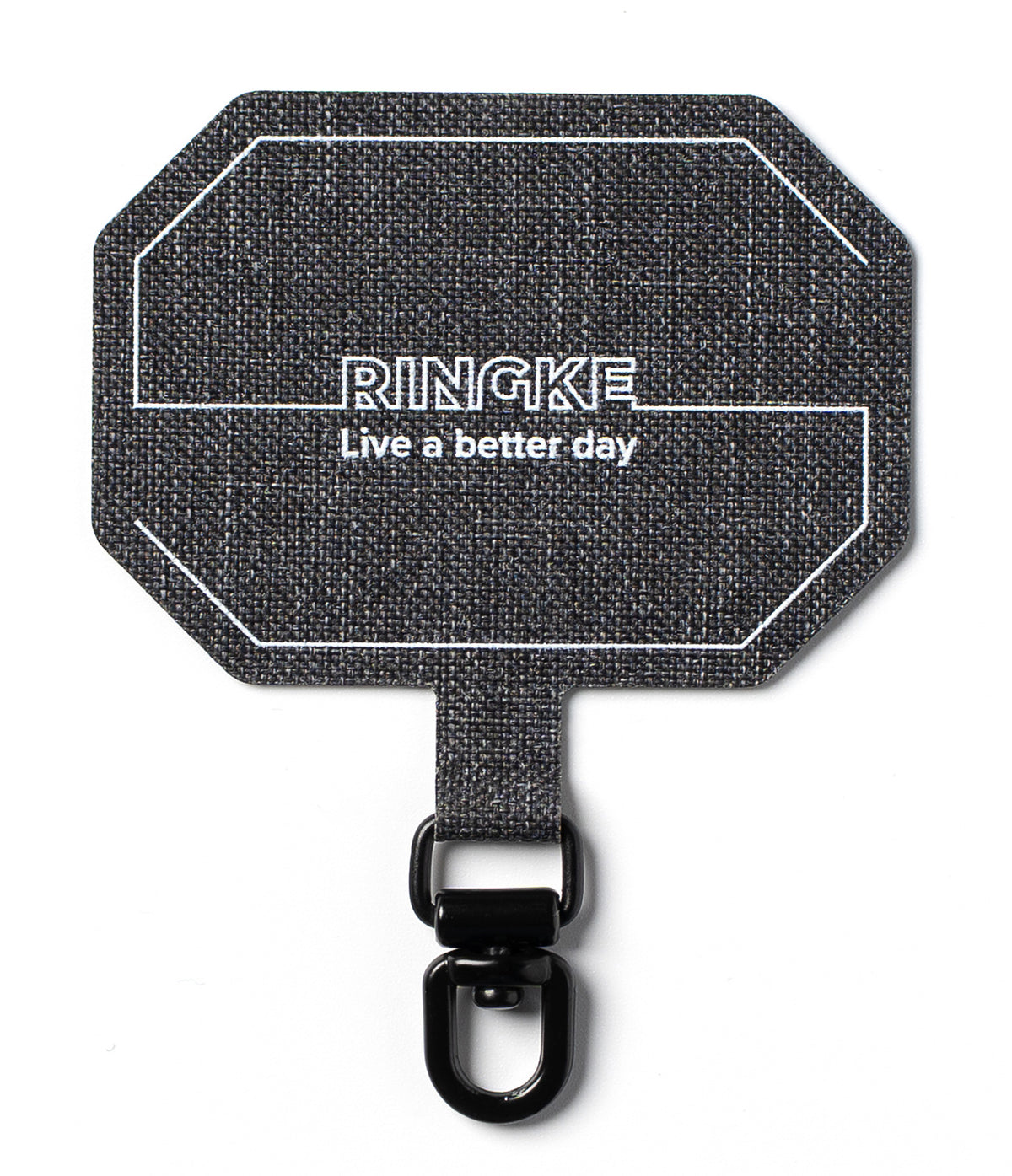 Holder Link Tactical Spin - Melange gray fabric phone tether tab with white Ringke branding and a black metal swivel clip.