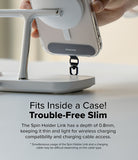 Holder Link Spin - A slim Ringke phone strap attachment installed inside a clear case on a wireless charging stand.