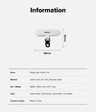 Holder Link Spin - White Ringke phone holder link with black metal clip, showing 60mm by 43mm dimensions and product specs.