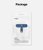 Holder Link Spin - Blue fabric phone holder with a black ring in eco-friendly Ringke retail packaging.