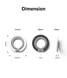 Ringke Smart Ring Magnetic - Technical diagram showing front, back, and side views with dimensions and weight specifications.
