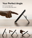 Card Holder | Stand Grip Magnetic Card Holder Wallet - Card Holder - A hand adjusts a smartphone on a magnetic stand, showing various viewing angles on a desk.