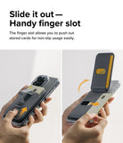 Card Holder | Stand Grip Magnetic Card Holder Wallet - Card Holder - Hands demonstrating the finger slot on a magnetic phone wallet to easily slide out stored credit cards.