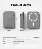 Card Holder | Stand Pocket Magnetic - Dimensions and specifications for a gray magnetic phone card holder with a stand.