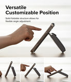 Card Holder | Stand Pocket Magnetic - Hand adjusting a phone on a magnetic stand pocket to various viewing angles.