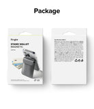 Card Holder | Stand Wallet Magnetic - Front and back view of Ringke magnetic wallet retail packaging with product specs.
