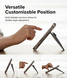 Card Holder | Stand Wallet Magnetic - Hand adjusting a phone on a magnetic stand wallet at various viewing angles.
