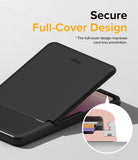 Card Holder | Stand Slot - Black card holder with a full-cover design and a circular inset showing the secure locking mechanism.