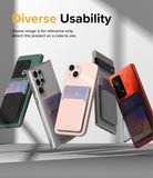 Card Holder | Stand Slot - Five smartphones with attached card holder stands floating against a light background.
