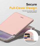 Card Holder | Stand Slot - Pink card holder with a secure full-cover design and a close-up view of the locking mechanism.