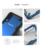 Galaxy A50 Case | Fusion-X - Blue protective phone case showing camera cutout, strap access, and reinforced corner design.