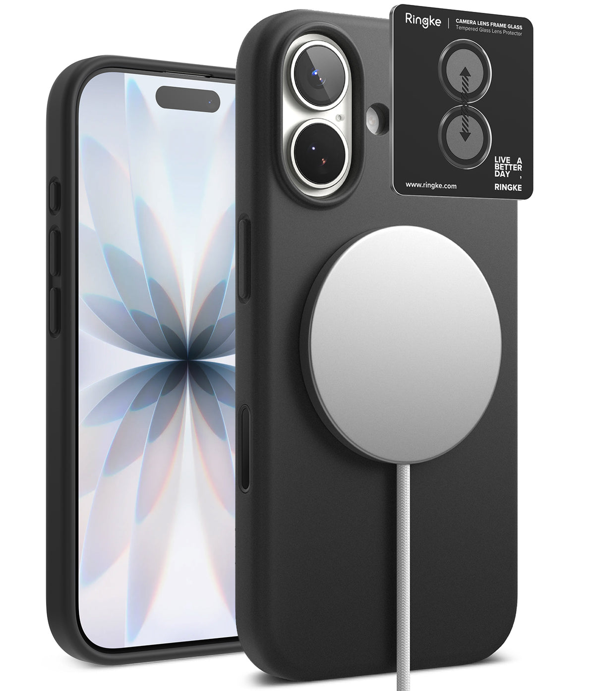 [Bundle] iPhone 17 | Silicone Magnetic - Black silicone iPhone case with magnetic charger and camera lens protector.