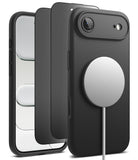 [Bundle] iPhone Air | Silicone Magnetic - Exploded view of a black silicone phone case with a magnetic charger attached.