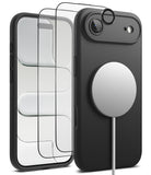 [Bundle] iPhone Air | Silicone Magnetic - Black silicone phone case with magnetic charger and screen protector layers.