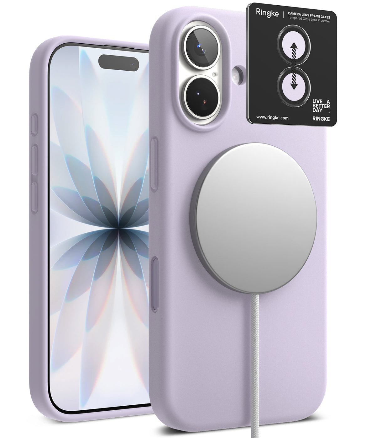 [Bundle] iPhone 17 | Silicone Magnetic - Lavender silicone iPhone case with magnetic charger and camera lens protector.
