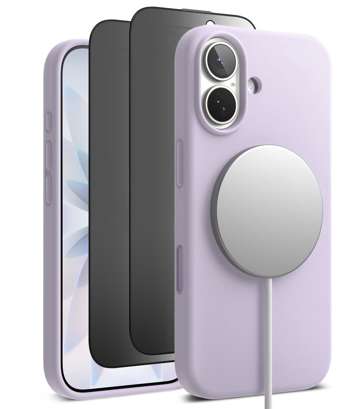 [Bundle] iPhone 17 | Silicone Magnetic - Lavender silicone iPhone case with a magnetic charger attached to the back.