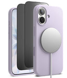 [Bundle] iPhone 17 | Silicone Magnetic - Lavender silicone iPhone case with a magnetic charger attached to the back.