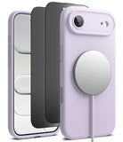 [Bundle] iPhone Air | Silicone Magnetic - Lavender silicone phone case with magnetic charger attached and screen protector.