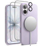 [Bundle] iPhone 17 | Silicone Magnetic - Lavender silicone case, screen protectors, lens rings, and magnetic charger.