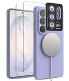 [Bundle] Galaxy S26 Ultra | Silicone Magnetic - Galaxy S26 Ultra | Silicone Magnetic - Lavender phone case with magnetic charger, screen protector, and lens cover.