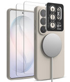 [Bundle] Galaxy S26 Ultra | Silicone Magnetic - Galaxy S26 Ultra | Silicone Magnetic - Warm gray phone case with magnetic charger, screen protector, and lens cover.