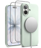 [Bundle] iPhone 17 | Silicone Magnetic - Mint green silicone case with magnetic charger and two screen protectors.