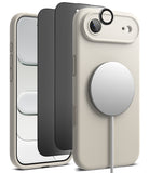 [Bundle] iPhone Air | Silicone Magnetic - Beige silicone case with MagSafe charger, screen protector, and lens ring.
