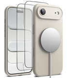 [Bundle] iPhone Air | Silicone Magnetic - Beige silicone phone case with a magnetic charger and screen protector layers.