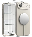 [Bundle] iPhone Air | Silicone Magnetic - Beige silicone phone case with MagSafe charger, screen protector, and lens ring.
