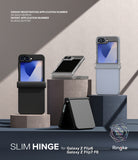 Galaxy Z Flip 7 FE Case | Slim Hinge - Four Galaxy Z Flip phones in slim hinge cases displayed on geometric pedestals.